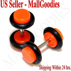 2067 Neon Orange Fake Cheater Illusion Faux Ear Plugs 16G Bar 4G = 5mm Look 2pcs - Picture 1 of 1