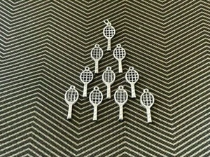 US. OPEN SPORTS WOMAN or MEN 2 TENNIS RACKET PEWTER CHARM or PENDANTS ALL NEW. - Picture 1 of 1