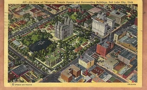 Salt Lake City Utah Mormonentempel & Tabernakel Postkarte (1950) Vintage  - Bild 1 von 2