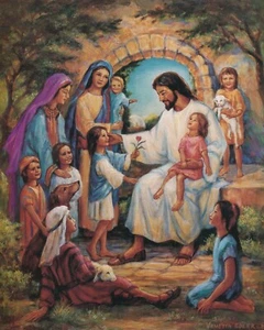 Jesus Christus mit Kindern religiöses Bild Kunstdruck 16x20 - Bild 1 von 1