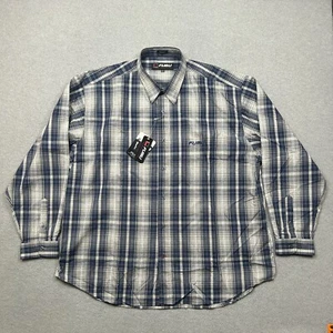 FUBU Shirt Mens 2XL XXL Blue Plaid Button Up Long Sleeve Casual Hip Hop Y2K NEW - Picture 1 of 9