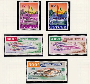 Guinea 1960 Olympic Games Overprint Stamps #201-02 C24-26 MNH CV $92 FREE Ship a - Imagen 1 de 1