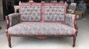 Settee Victorian Antique Sofa Carved Loveseat Parlor Chair Walnut Set Couch - Picture 1 of 15