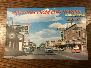 BLANK GREETINGS FROM ELKO NEVADA DOWNTOWN STREET SCENE OLD CARS POSTCARD  - Picture 1 of 2