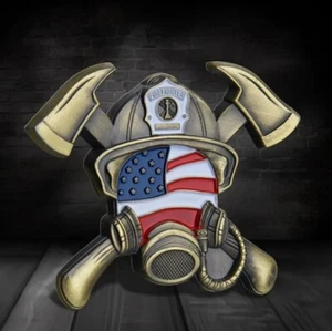 Fire mans Prayer Coin Fighter Challenge Medal Service US Flag Americana God Old - Bild 1 von 23