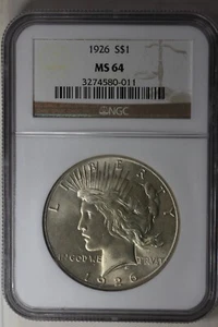 1926  $1  NGC  MS64    Peace Dollar,  1900's Silver Dollar - Picture 1 of 2