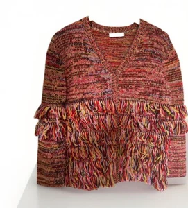 Stella McCartney Kids Rainbow Chunky Knit Fringe Cardigan Girls Sweater - 14 - Picture 1 of 6