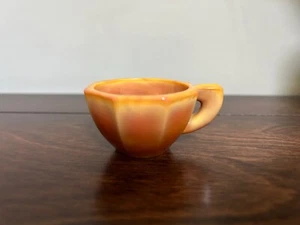 HTF Akro Agate Slag Glass Small Octagonal Open Handle Pumpkin Orange Yellow Cup - Picture 1 of 4