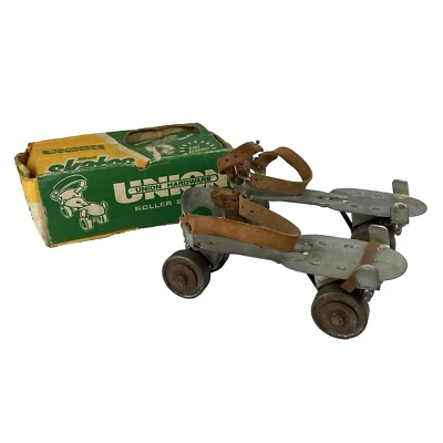 Union Hardware No. 5 Patines Correas Metal Cuero Ajustables Antiguo EE. UU. Foto 1 de 4