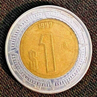 Moneda mexicana de un peso 1997 bimetálica aluminio bronce acero inoxidable MÉXICO Foto 1 de 2