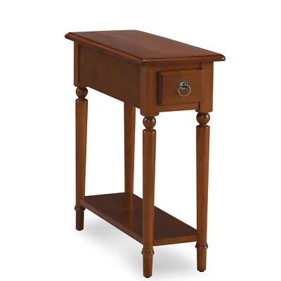 LEICK FURNITURE Leick Coastal10 in. Solid Wood Narrow Side Table with Drawer Shelf Pecan Brown