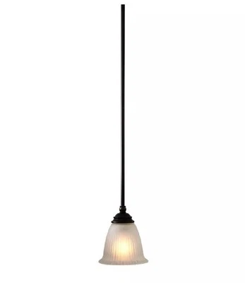 PROGRESS 1 light Mini Pendant Lighting Fixture Frosted Edged Glass Forged Bronze - Image 1 of 2