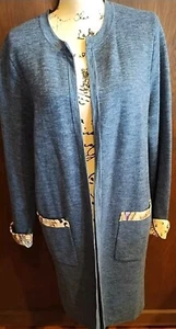 Chicos Womens Size Large 12 Long Line Duster Cardigan Set Blue Business Casual - Picture 1 of 8