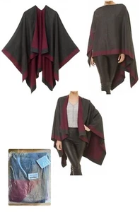 Women's Shawl Wrap Poncho Ruana Cape Cardigan Sweater Open Front Poncho Reverse - Picture 1 of 6