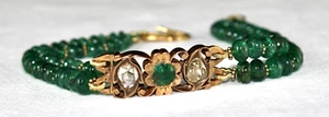 Certified Antique Emerald 10ct Natural Diamond 22k Gold Bracelet Emerald Beads - Picture 1 of 9