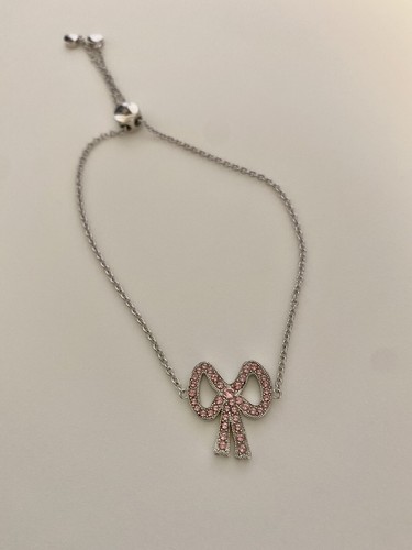 Bracciale Coach Pave Rosa Cristallo Swarovski Fiocco Nastro Scorrevole Slide Bolo Nuovo con etichette