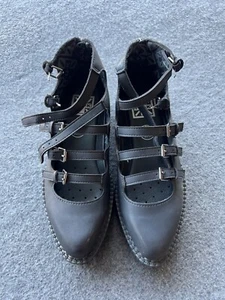 T.U.K. Black Multi-Strap Buckles Pointed Mary Jane Creepers Women Sz 8 Goth Punk - Picture 1 of 7