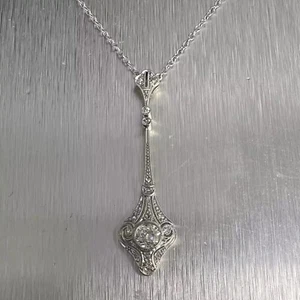 Ciondoli Art Deco stile vintage rotondi 2 ct creati in laboratorio diamante oro bianco 14 carati FN - Foto 1 di 5