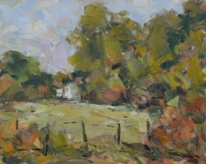 Arte Original Pintura al Óleo RM Mortensen "La Casa de la Granja" Paisaje Pastos Cerca - Imagen 1 de 1