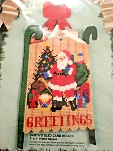 VINTAGE BUCILLA CHRISTMAS SANTA'S SLED CARD HOLDER PLASTIC CANVAS KIT NIP - Picture 1 of 3