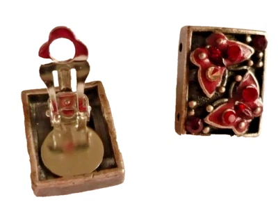 edel Ohr Clips alt silber rot Strass Emaille Schmetterling Ohrclips ModeSchmuck - Bild 1 von 2