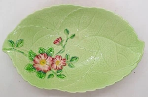 Carlton Ware Handpainted Wild Rose Green Oval Bowl Shape #2116/3 - 24cm long - Picture 1 of 9