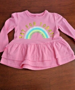 Baby girl long sleeve top, Carter's, pink, rainbow, 12 mos - Picture 1 of 5