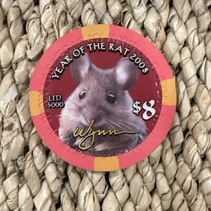 $8 WYNN 2008 CHINESE YEAR of RAT LAS VEGAS NEVADA CASINO POKER CHIP - Picture 1 of 2