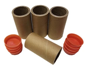 4 Kraft Paper Cores/Tubes Cardboard  2" x 4.5" x 1/4" Thick Wall w/ Plastic Caps - Picture 1 of 1