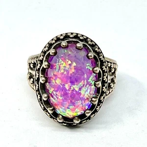 SAJEN Sterling Silver 925 Pink Fiery Opal Quartz Doublet Cocktail Ring Size 6 - Picture 1 of 7