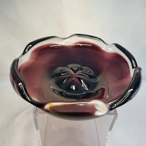 Murano Glass Bowl Amethyst Vintage Hand Blown Flower Shape Decorative MCM - Picture 1 of 12