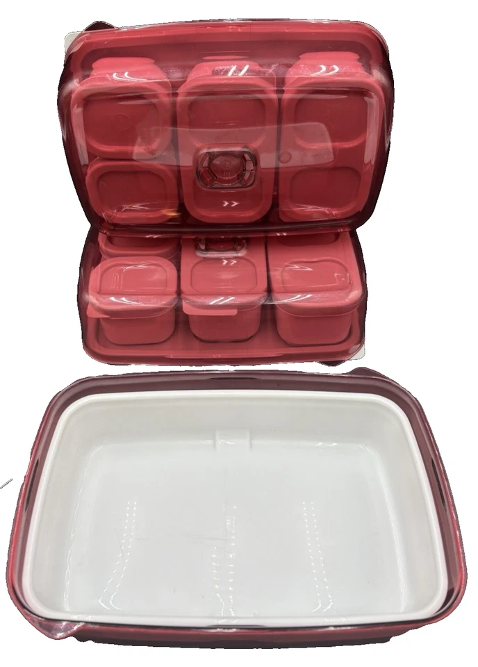 Juegos de cajas porcionadas Rubbermaid contenedores de almuerzo rojos Bento almacenamiento Foto 1 de 4