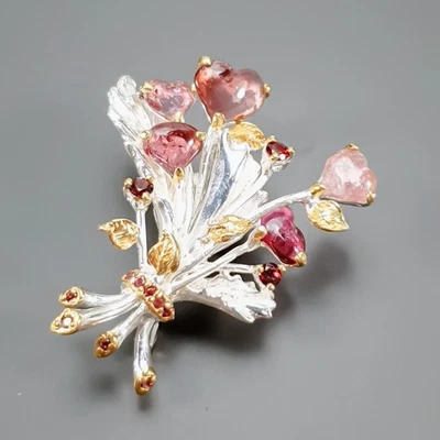 Broche de turmalina natural de diseño único de plata de ley 925/NB29263 Foto 1 de 4