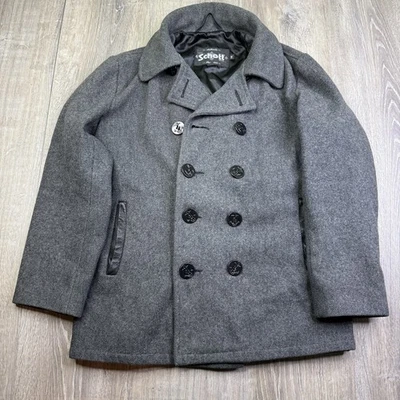 Schott NYC Wool Pea Coat Jacket Double Breasted Grey Made In Canada Mens Medium - Image 1 of 4