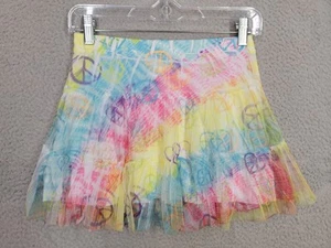 Rainbow Peace Sign Mini Skirt Small Juniors Xhilaration Ruffled Tiered Tulle - Picture 1 of 8