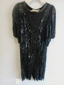 Vtg Glam Goddess Flame  Sequin Beaded Party Dress By Show Max Size Small To... - Picture 1 of 9