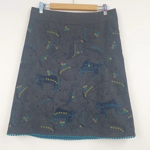 White Stuff Skirt Womens UK 12 Grey Horses Embroidered Wool Blend Librarian Chic - Picture 1 of 14