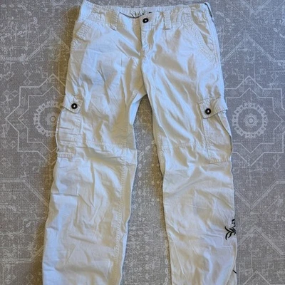 Pantalones cargo vintage Y2K Roxy tiro bajo blancos florales bordados tiro bajo #Y2K Foto 1 de 4