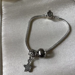 Pandora Sterling Silver Snake Chain Charm Bracelet 20cm (7.87 in) W/2 Charms - Picture 1 of 4