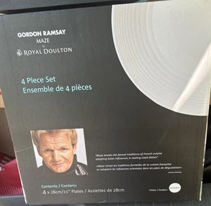 Royal Doulton Maze White 11" Dinner Plate 4 Piece Gordon Ramsay USED In Box - Picture 1 of 4