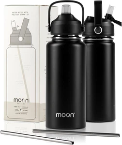 Moon Bottles - Insulated Water Bottle with Straw - Stainless Steel Sports Dri... - Picture 1 of 13