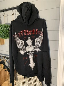 Affliction Size Large Full Zip Hoodie Men's Live Fast Skull Cross Y2K Graphic 🔥 - Picture 1 of 12