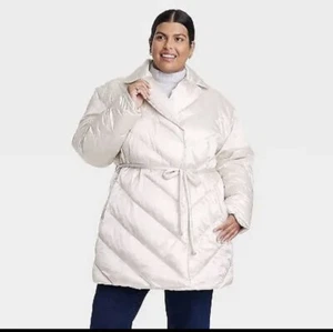 Women's Plus Size Puffer Jacket - Ava & Viv Cream 2X Ladies Snap Up Winter - Picture 1 of 2