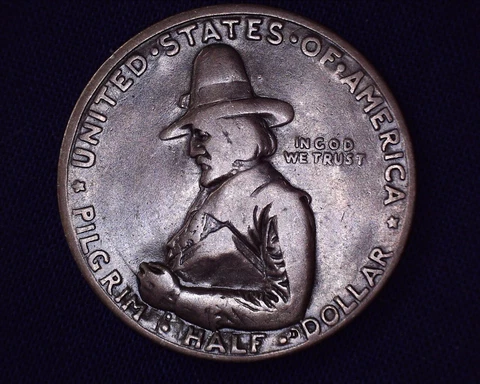 Very Age Toned Pilgrim Tercentenary Commemorative Silver Half Dollar #S162 Cover