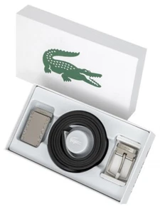 LACOSTE Leather 4in1 Belt & Buckles GIFT SET J10 T110/44 RC4060 black grey - Picture 1 of 6