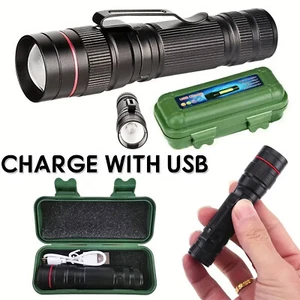 LED Flashlight Aluminum Alloy Convex Lens Adjustable Focus Hunting Camping Light - Picture 1 of 7