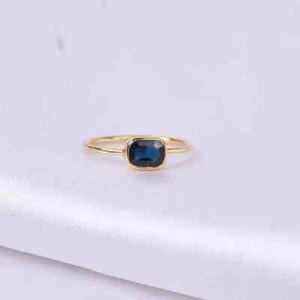 Anillo de compromiso de zafiro azul natural en oro de 14k lleno - Imagen 1 de 8