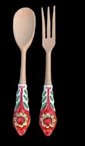 Forchetta e cucchiaio per insalata in legno dipinti a mano in ceramica dipinti a mano 11 - Foto 1 di 8