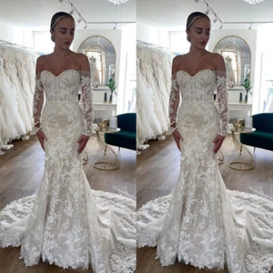 Strapless Mermaid Wedding Dresses with Detachable Sleeve Sweep Train Bridal Gown - Picture 1 of 9