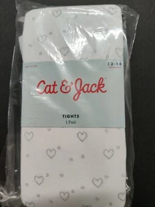 Lot of 2 - Cat & Jack Footed Tights Silver Glitter Heart Print Sz 12-14 - Picture 1 of 5